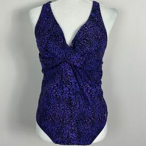 Speedo Purple One Piece Swimsuit V-Neck Shirred Womens Size 12 Iris Rushed‎